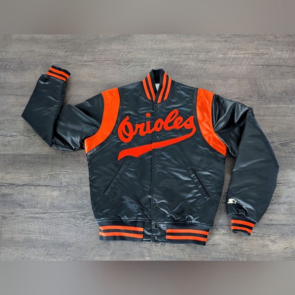 Baltimore Orioles Vintage Starter MLB Jacket Men Med Black Satin Bomber Snap USA